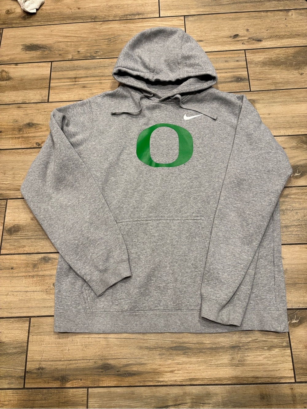 Nike College Oregon Ducks Grey Swoosh Center Logo Fleece Pullover Hoodie Size L